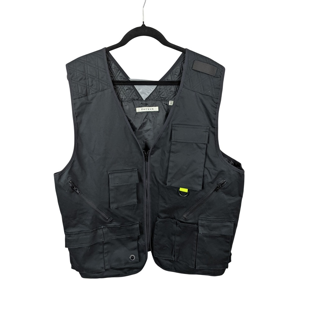 PacSun Mens Tactical Utility Vest Black Multi Pocket Reflective Techwear XL